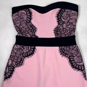 XS Pink Black‎ Lace Strapless Bodycon Dress Party Cocktail Mini Short Sexy